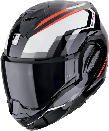 Scorpion EXO Tech Evo Furio Helm, schwarz-grau-rot, Größe S - Motorradhelm mit einziehbarer Speedview-Sonnenblende, beidseitig Antibeschlag behandelt und MaxVision-Scheibe für optimale Sicht und Sicherheit.