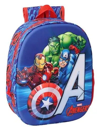 safta AVENGERS Schulrucksack 3D, 3D-Design, anpassbar an den Einkaufswagen, ideal für Kinder unterschiedlichen Alters, bequem und vielseitig, Qualität und Widerstandsfähigkeit, 27 x 10 x 33 cm