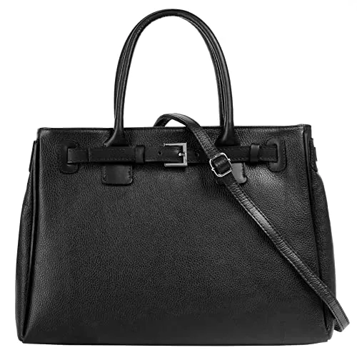 Henkeltasche CLUTY - Stilvolle Damen-Lederhandtasche aus Italien - Handtaschen aus 100% Rindleder, Made in Italy. Ideal für Shopping oder Brunch mit abnehmbarem Schultergurt und modischer Schnalle. Maße: 40cm x 28cm x 10cm.
