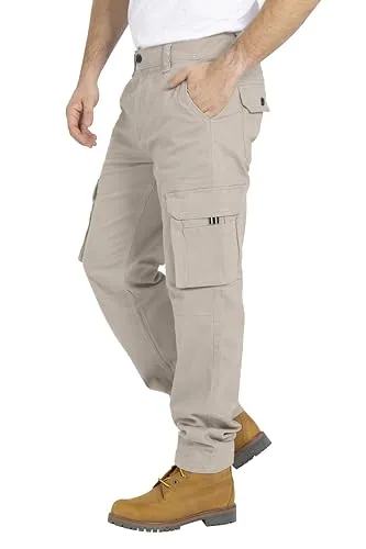 BlauerHafen Herren Cargo Hose, Gerade geschnittene Stretch Schwerlast mit 12 Taschen Freizeithose, Combat Arbeitshose, Relaxed Fit Cargo-Hose Größen 32W–44W (Stone, 40W / 30L)