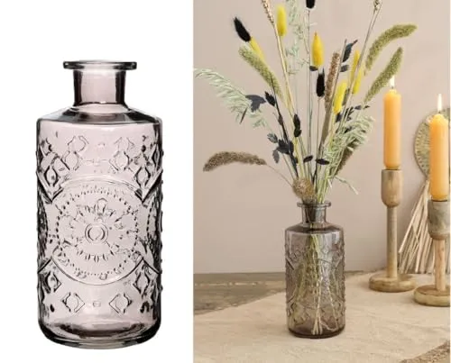 NaDeco Glasvase 'Berlin', Höhe 21cm, Durchmesser 9cm, 1 Liter, viele Farben zur Auswahl | Glas -Vase | Deko-Flaschen | Glas-Flaschen | Kleine Deko-Vasen | Kleine Flaschen, Farbe:Grau