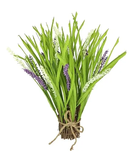 Künstlicher Grasbusch mit Lavendel Grasbund Lavendelblüten Kunstgras Büschel Bündel Stehgras Blüten Grasarrangement Deko Kunstpflanze Grasbündel Grünpflanze Pflanze Ziergras Gräser Sträucher
