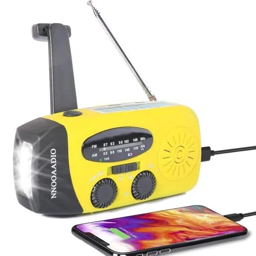 Kurbelradio, Solar & Kurbel Notfallradio klein, 2000mAh Power Bank wiederaufladbar AM/FM Wetterradio, Überlebensradio mit SOS-Alarm, helle LED-Taschenlampe, USB-Ladegerät für Outdoor Camping
