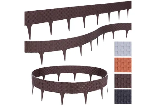 BooGardi Beetumrandung Rasenkante Rattanoptik, LxH: 80,00x9.5 cm, 5 Stück Braun, Beeteinfassung flexibel Mähkante Gartenzaun