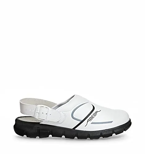 Abeba (7335) Clog Berufsschuhe Dynamic OB - Komfortable Unisex-Sandalen in Weiß/Schwarz, Größe 44 - Arbeitsschuhe mit antibakterieller, waschbarer Einlegesohle für höchste Hygiene. Ideal für Gastronomie und Küche, rutschhemmend und ESD-gerecht.