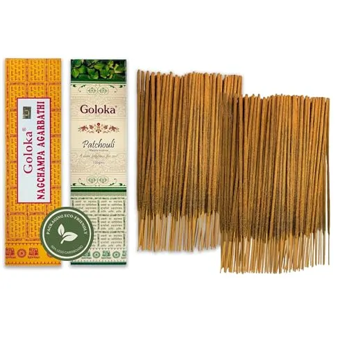 Nag Champa Räucherstäbchen 100 g + Patchouli 100 g – zwischen 70–90 Stäbchen von jedem Duft – Aromatherapie – Meditation – Yoga – Packaging Eco-Friendly