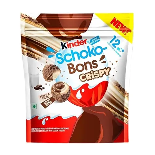 1x Kinder Crispy Schokobons I Knusprige Reisstückchen in zarter Milchschokolade mit Haselnussfüllung