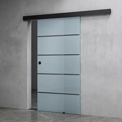 Mai & Mai Glasschiebetür Milchglas Streifen 15mm - 8mm ESG-Sicherheitsglas - Elegante Glasschiebetür mit 8mm ESG-Sicherheitsglas und hochwertiger Schiebetechnik. Ideal für moderne Wohnräume, einfache Montage und anpassbare Bohrhöhe für perfekten Sitz.