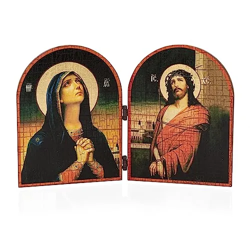 NKlaus Deva Maria & Jesus Ikone Diptychon Holz 23,5x16cm Christlich 13826