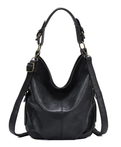 ITALYSHOP24 Damen Hobo Bag Schultertasche - Schultertaschen im Spar-Set: elegante Handtasche in Leder-Optik mit verstellbarem, abnehmbarem Schultergurt – ideal für Freizeit und Abendveranstaltungen.