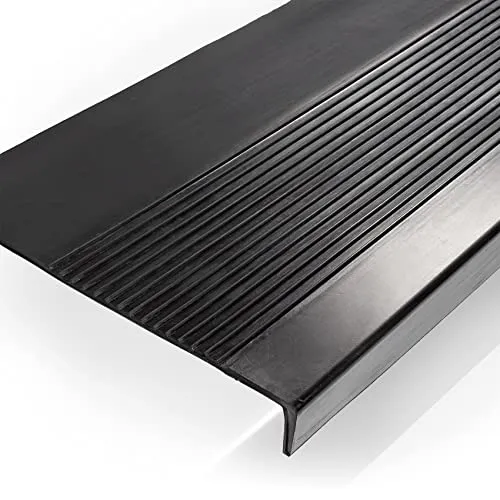 ANRO Gummi Stufenmatten Treppenstufenmatten rutschfest Gummistufenmatte Außenbereich Treppenstufen Matte Feinriefen schwarz 120x30x5cm