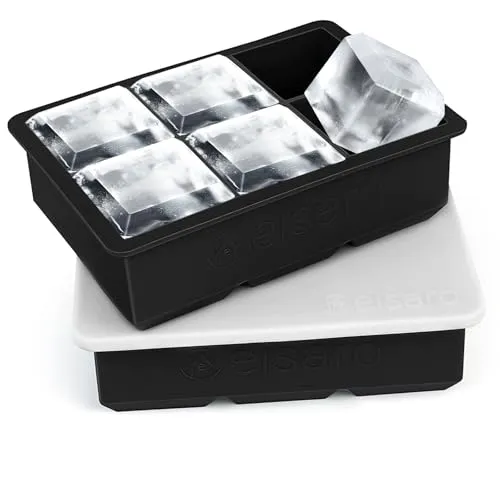 Eiswürfelform Silikon groß XXL Eiswürfel Form mit Deckel Eiswürfelbehälter 6-Fach 2er Pack Eiswürfelbereiter 5 cm Ice Cube Tray für Bier Cocktails Whisky (Schwarz) Gute Qualität