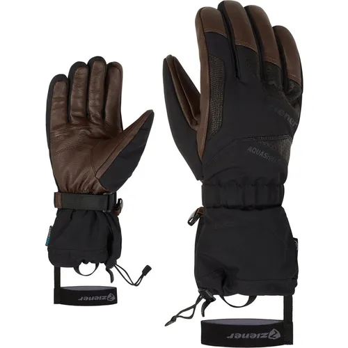 Ziener Gaiku-z AS AW Glove man black.dark brown - Wasserdichte Skihandschuhe - Warme Skihandschuhe für Männer mit ZIENER AQUASHIELD Membran, die auch bei widrigem Wetter die Hände trocken halten. Nachhaltig durch recyceltes Material und optimale Klimakomfort dank lavalan Wollwattierung.