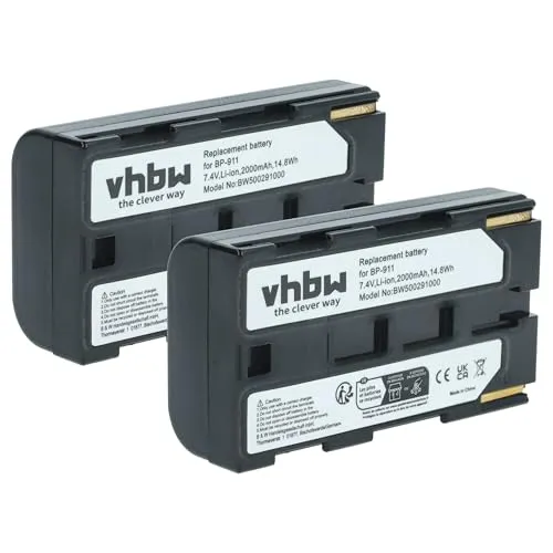 vhbw 2X Akku Ersatz für Canon BP-927, BP-930, BP-915, BP-924, BP-911, BP-914, BP-941 für Videokamera Camcorder (1300 mAh, 7,2 V, Li-Ion)