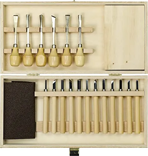 PEBARO 1979 - 20-teiliges Schnitz-Set in Holzbox - Spielware mit 20 hochwertigen Schnitzwerkzeugen in einer eleganten Holzbox, ideal für kreative Projekte und Holzschnitzkunst.
