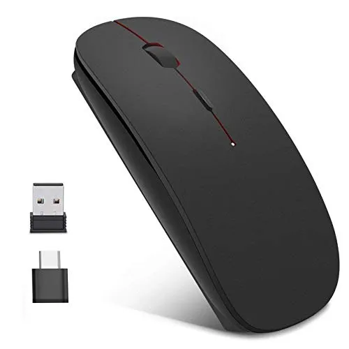 EasyULT Wireless Mäuse Wiederaufladbar Kabellose Maus, 2.4GHz Aufladung Funkmaus, Geräuschlose Schnurlos Optische Mouse mit USB Empfänger für PC/Tablet/Laptop (Schwarz)