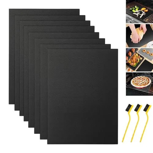 Stück Dauerbackfolie für Backofen, 40x33 cm Backfolie mit 3 Bürsten | Wiederverwendbar Backpapier Antihaft Ofeneinlagen Dauerbackmatte Grillmatten für Holzkohle Grills Öfen Gas 8