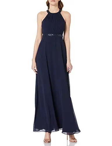 VM Vera Mont Abendkleid - Drapiertes Maxi-Kleid in Dunkelblau - Elegantes Abendkleid, 100% Polyester, mit raffiniertem Drapé und Taillengürtel für eine feminine Silhouette. Perfekt für besondere Anlässe.