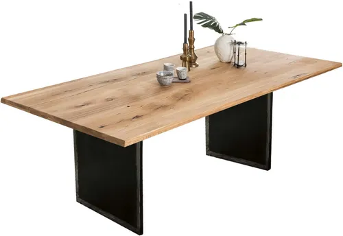 Esstisch INOSIGN - Wildeiche, 180x100cm, Modernes Design - Esstisch aus geölter Wildeiche mit schwarzem Metallgestell im Used Look, ideal für individuelle Wohnräume und gesellige Essen.
