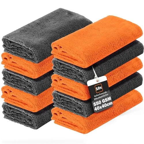 detailmate Auto Microfasertücher 40x40 550GSM randlos & lackschonend | 10 x Autopflege Mikrofasertuch für Innenraum, Lack, Felgen | Weiches Tuch Reinigungstuch Poliertuch