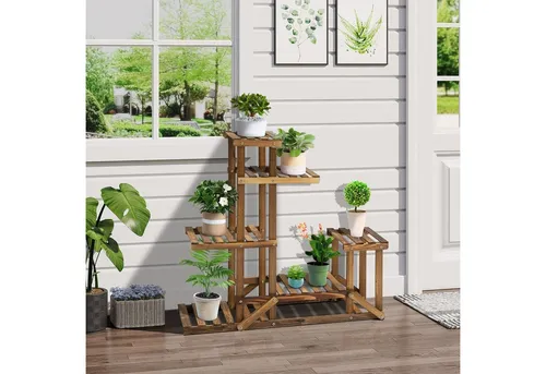 Outsunny Blumenständer 6 Ebenen - Vierstufiges Blumenregal aus Massivholz - Topfpflanzenständer aus robustem Tannenholz, ideal für kreative Pflanzenpräsentation mit einer Gewichtskapazität von 20 kg.