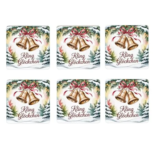 Weihnachten Glocken 6er Set Untersetzer aus Holz