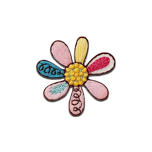 Mono-Quick Blume bunt - Aufnäher, Bügelbild, Aufbügler, Applikationen, Patches, Flicken, zum aufbügeln, Größe: 3,6 x 3,4 cm