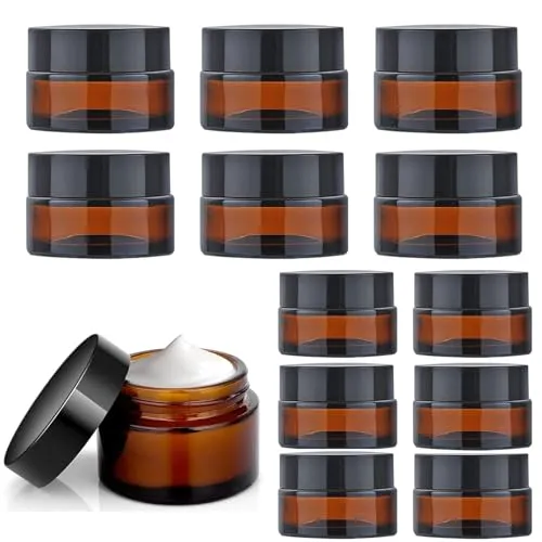 Litimkat 12 Stück Amber Glas Leerdose,Tiegel Cremedose 20ml/30ml Braunen Glasbehälter,Leere Nachfüllbare,für Kosmetik Cremes Lotionen ätherische Öle
