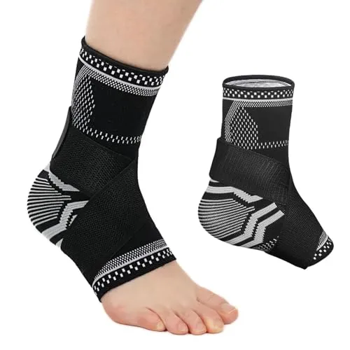 MILAIUN Sprunggelenkbandage 2 Stück, Verstellbare Knöchelbandage für Damen Herren, Bandage Fußgelenk für Stabilisierung & Schutz, Achillessehne, Plantarfasziitis (M, Schwarz)