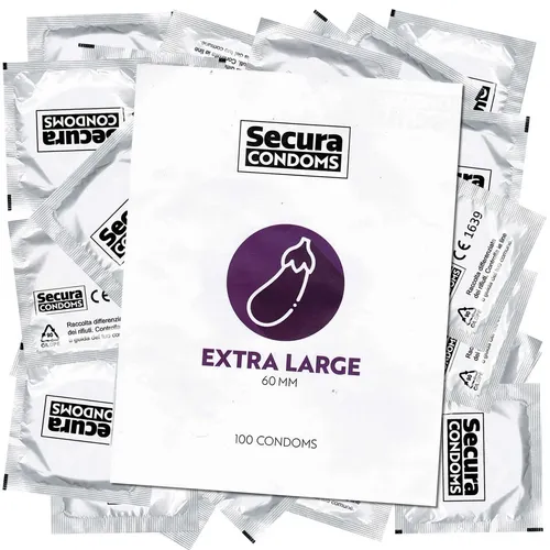 Secura Extra Large Kondome 100 Stück - XXL Übergröße für optimalen Komfort - Empfängnisverhütung: 100 Kondome in XXL-Größe, mit Gleitmittel für ein angenehmes Erlebnis und optimalen Schutz.