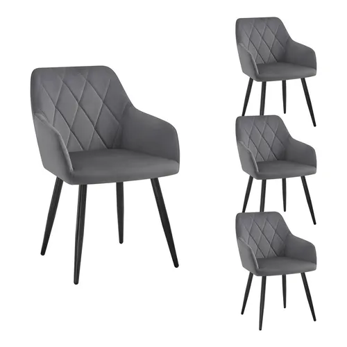 WOLTU 4er Set Esszimmerstühle mit Armlehne – Dunkelgrau - Esszimmerstühle mit ergonomischer Armlehne und weichem Samtbezug für höchsten Sitzkomfort. Stabil und robust dank Metallbeinen, ideal für jedes Zuhause.