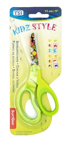 TSI Schülerschere mit Motiv FLOWER auf den Scherenblättern, Größe 13 cm, Farbe grün, Art.Nr. 41805