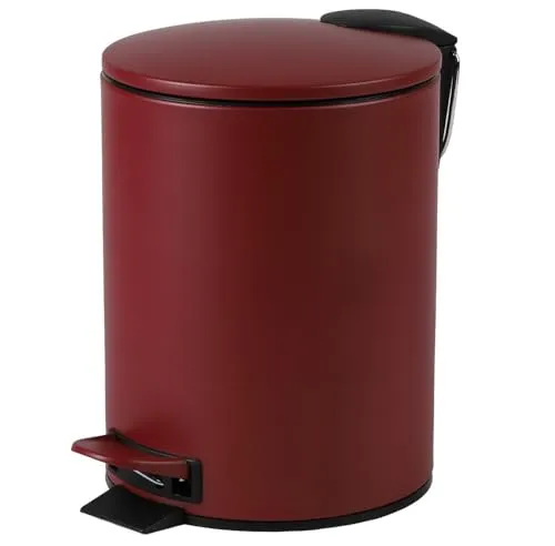 Urban Living 3 Liter Tret-Mülleimer Kosmetikeimer Tretmülleimer mit Absenkautomatik - herausnehmbarer Einsatz mit Henkel (Rot)