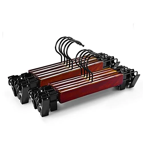 logei 10St Holz Hosenbügel Rockbügel mit Klammern Clip Hosenspanner Hemdbügel Kleiderbügel Klammernbügel Clipbügel Anti-Rutsch, Retro-Stil 28 x1,2 cm