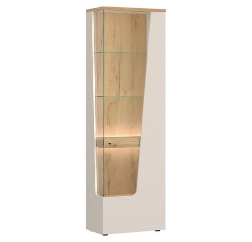 Lomadox Vitrine CARMONA-129, 60 cm breit in Kaschmir & Eiche - Elegante Vitrine mit 60 cm Breite in Kaschmir und Eiche, ideal für stilvolle Präsentation. Mit LED-Beleuchtung und Softclose-Tür für hohen Komfort und Atmosphäre.