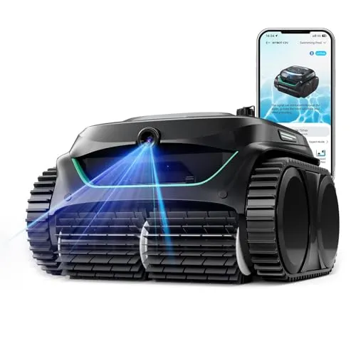 WYBOT C2 Vision AI Kamera Kabelloser poolroboter mit Akku, poolroboter Boden und Wand, Zweischicht-Filterung, leistungsstarke Absaugung, für Eingelassene Pools bis zu 180㎡(Schwarz Grün)