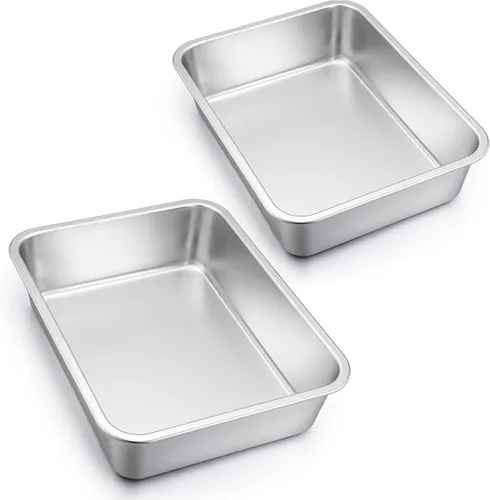 Edelstahl Auflaufform Set Rechteckig 2er - Lasagne Backform - Auflaufformen aus hochwertigem Edelstahl, hitzebeständig und spülmaschinengeeignet. Ideal zum Backen von Lasagne, Brownies und mehr, mit großzügigem Platzangebot und gleichmäßiger Wärmeverteilung.