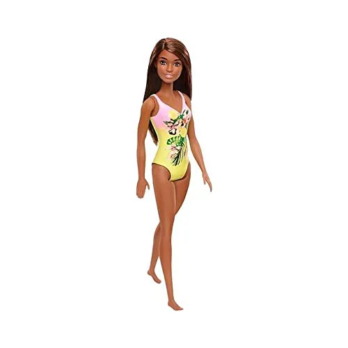 Barbie GHW39 - Beach Puppe mit Badeanzug im Tropenmuster, Spielzeug ab 3 Jahren