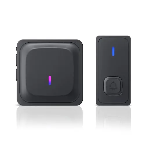 HBN Funkklingel Aussen Wasserdicht, Kabellose Türklingel Funk Set, 300m Reichweite Haustürklingel Kit 1 Plug-In-Empfänger & 1 Sender, 58 Melodien, 5 Lautstärkestufen Doorbell Mit LED-Blitz, Schwarz