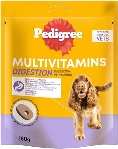 Pedigree Hundesnacks Multivitamins Verdauung - 30 weiche Hundeleckerlis mit Probiotika, 180g - Supplements zur Unterstützung der Verdauung, einfache Fütterung