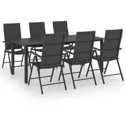 vidaXL 7-tlg. Garten-Essgruppe Schwarz - Gartenmöbel-Set aus witterungsbeständigem PE-Rattan mit verstellbaren Stühlen für optimalen Komfort. Ideal für Garten, Patio oder Terrasse, leicht zu reinigen und stabil durch Aluminiumgestelle.