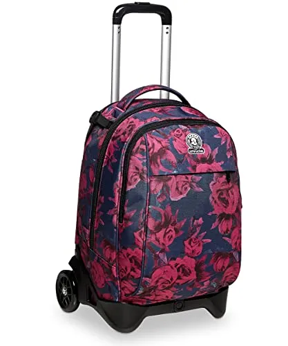 Invicta TROLLEY, Rucksack mit Trolleyfunktion, 3 in 1, Schulranzen mit Rollen, Abnehmbarer Rucksack, ab 1. Klasse, für Schule, Gymnasium, Reisen&Freizeit, Mädchen&Jungen, rosa, NEW TECH ROSES FANTASY