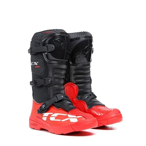 TCX Comp Kid Stiefel - Kinder Motocross Schwarz/Rot 37 EU - Motorradstiefel für junge Crossfahrer, zertifiziert mit maximalem Schutz und hervorragendem Komfort, ausgestattet mit atmungsaktivem Futter und verstellbarem Verschluss.