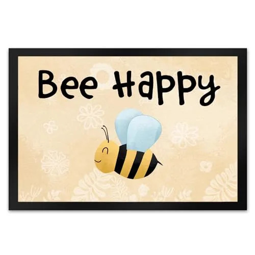 speecheese Bee Happy lustige Fußmatte XL in 40x60 cm mit glücklicher Biene witziger Fußabstreifer als Geschenkidee für Kollegen und Freunde die Bienen halten oder Imker die Honig herstellen