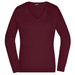 Damen V-Pullover JN658, bordeaux-rot, Größe S - Klassischer Damen V-Pullover aus leichter Baumwolle in bordeaux-rot, Größe S | Taillierter Schnitt und pflegeleicht, ideal für jeden Anlass.