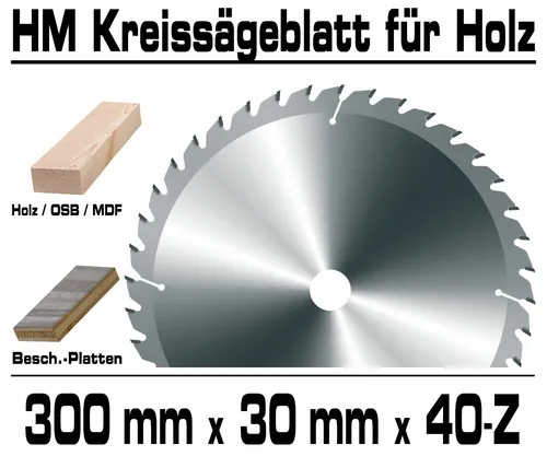 Holz HM Kreis Sägeblatt Für Hand Kreissäge Kappsäge Ø 300mm x 30mm x 40-Z VERTO