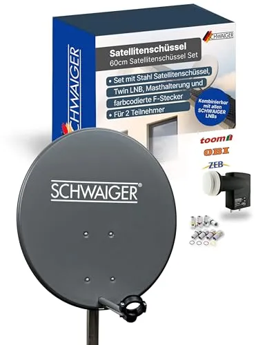 SCHWAIGER Satellitenschüssel Komplettset mit Twin LNB von Schwaiger