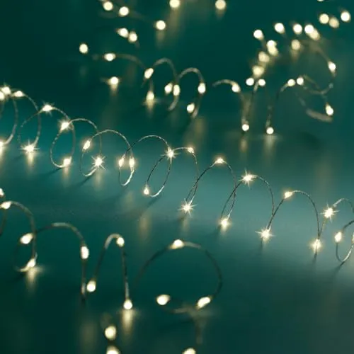 LED Lichterkette 245cm 50 LEDs Warmweiß - Outdoor & Indoor Lichterketten mit Batteriebetrieb - Außenlichterkette Gartendeko - Deko Beleuchtung Weihnachten Hochzeit Geburtstag - Partylichterkette