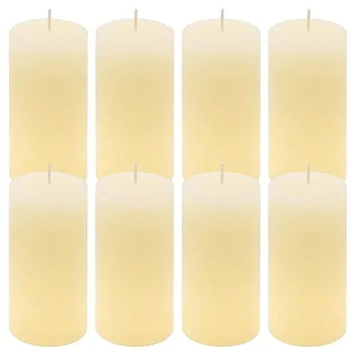 Rustik-Kerze Höhe 10 cm Ø 5 cm lange Brenndauer Rund-Kerze Säulenkerzen Kerzen-Deko Tafelkerzen Weihnachts-Kerzen Hochzeits-Deko (creme, 8)