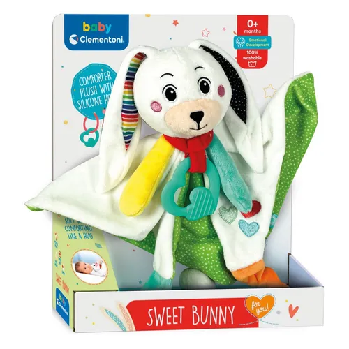 Clementoni Baby - Cuddle Cloth Rabbit - Baby Spielzeug: Kuscheltuch in Hasenform mit Silikon-Beißring und besonders weichen Ohren, ideal für Neugeborene.
